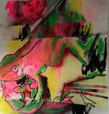 "Mr frog" 2023 Acylfarbe auf Papier 140 X 150